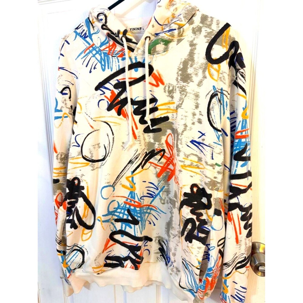 Yininf Men Hipster Hip Hop Hoodie Multicolor Graffiti Print Streetwear Size L